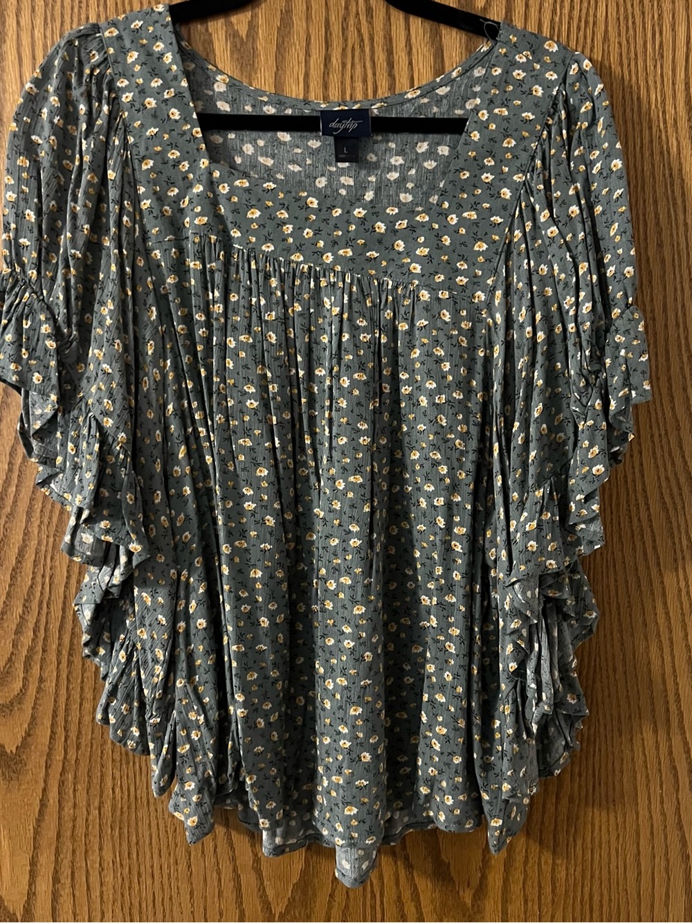 Daytrip Olive Green Floral Ruffle Sleeve Blouse